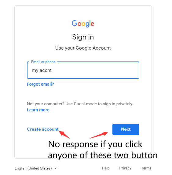 cannot login google account on any