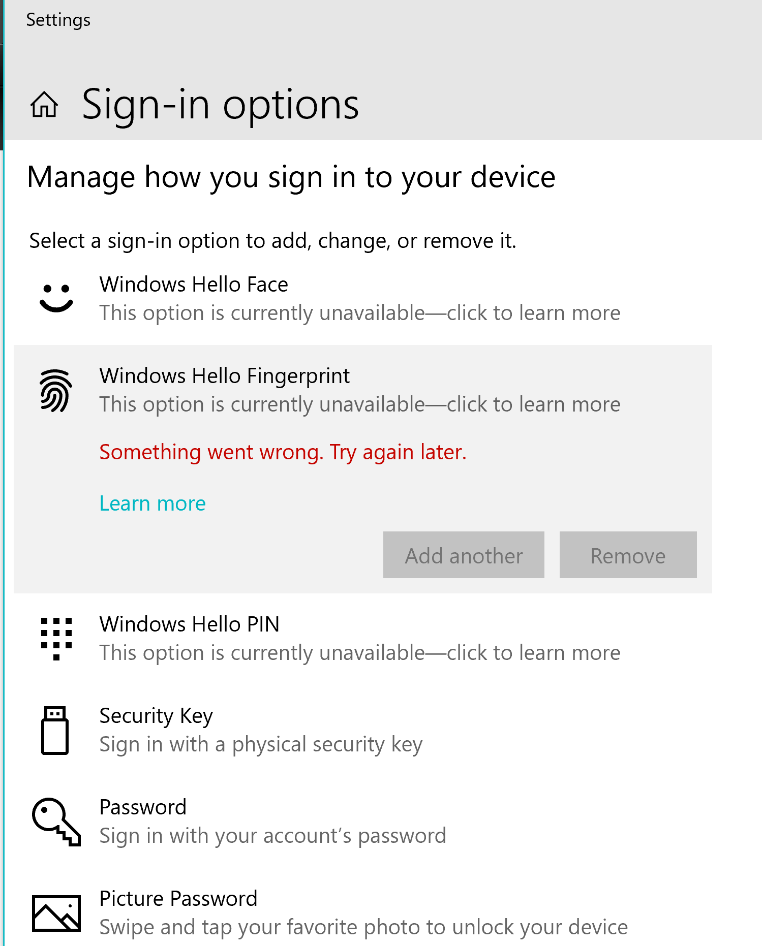 Windows Hello -This Option Is Currently Unavailable - Microsoft Community