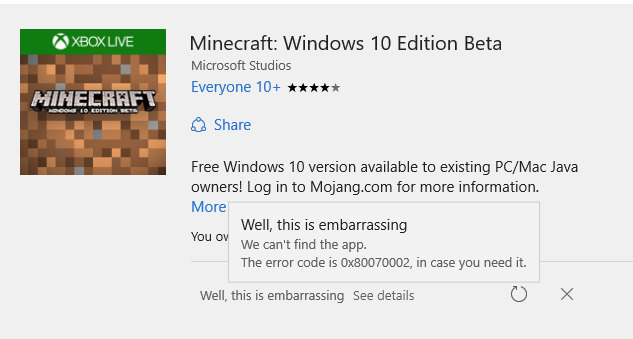 Erro na instalação do Minecraft para Windows 10 e 11. - Microsoft