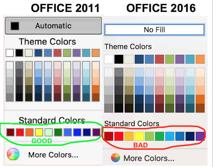 Why Did The Standard Colors Change From Office 11 To Office 16 And Microsoft Community