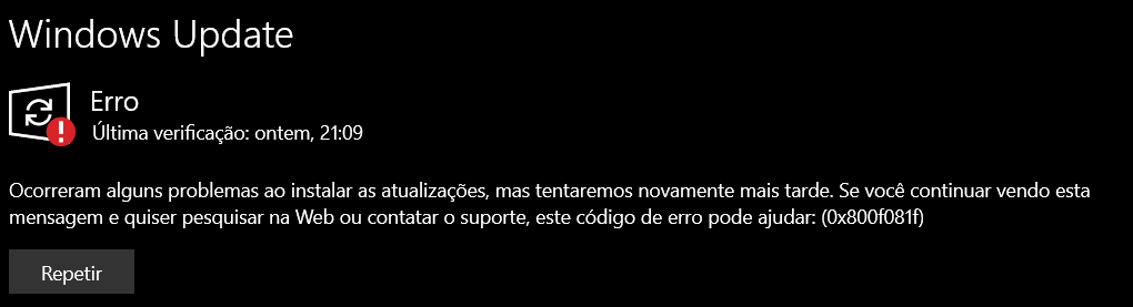 Erro 0x800f081f No Windows Update - Microsoft Community