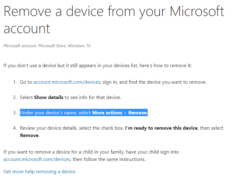 Remove Windows 10 Device from Microsoft Store Account