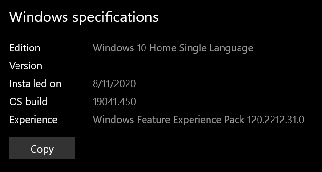 Edition Windows 10 Home Single Language Version 2004 Os Build Microsoft Community
