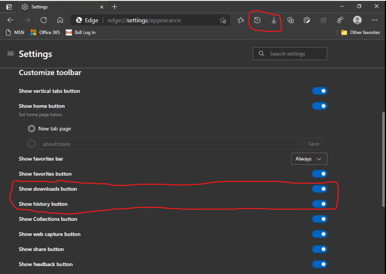 Latest Edge Download And History Icons Missing In Tool Bar And Not 