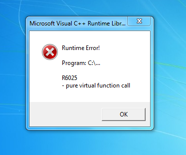 Runtime Error Pure Virtual Function R6025 Microsoft Community