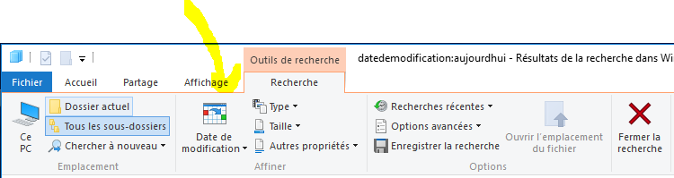 Recherche fichier par date windows 10