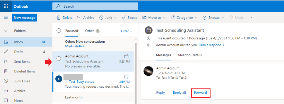 Forwarded External meeting invite does not show who is forwarded to in ...