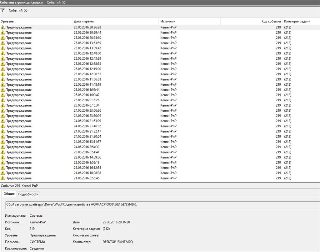 Windows kernel pnp. PNP код. Код 219. Уровень заполнения журнала Error. Ошибка 7005.