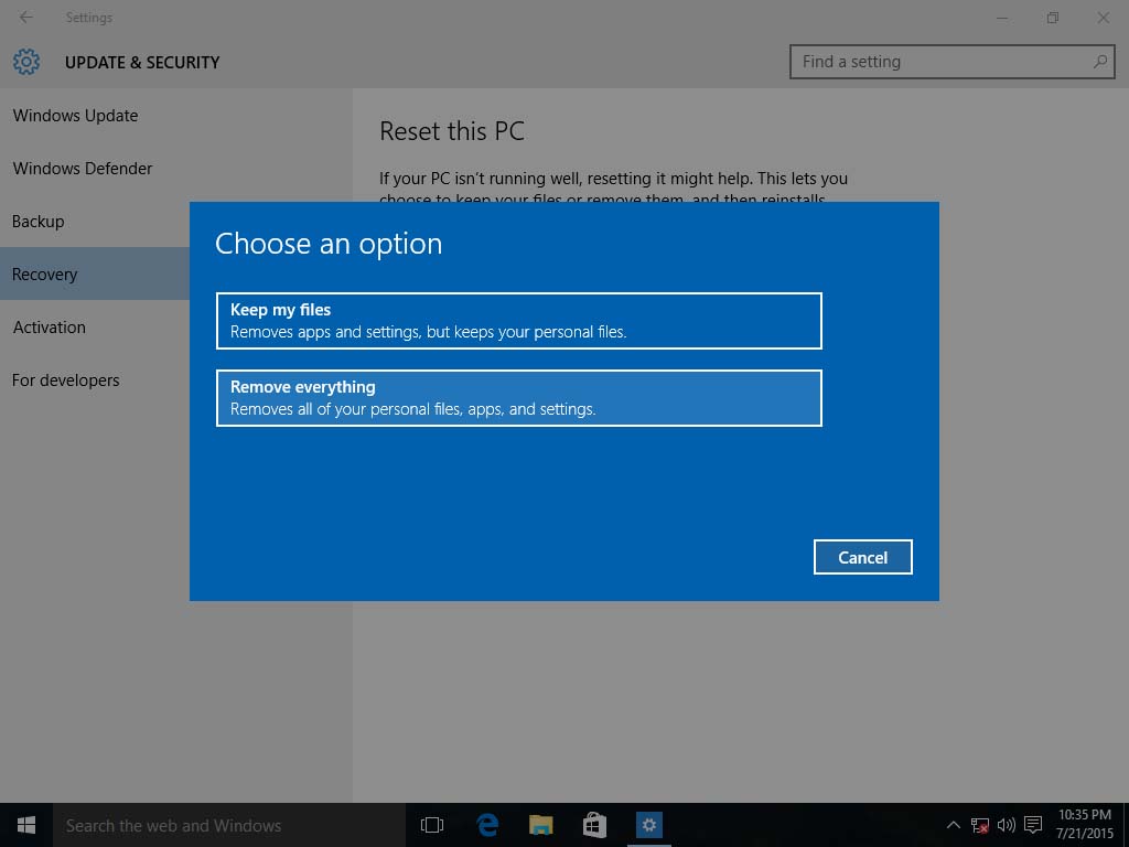 How to: Perform a clean install using Reset this PC in Windows 10 -  Microsoft Community