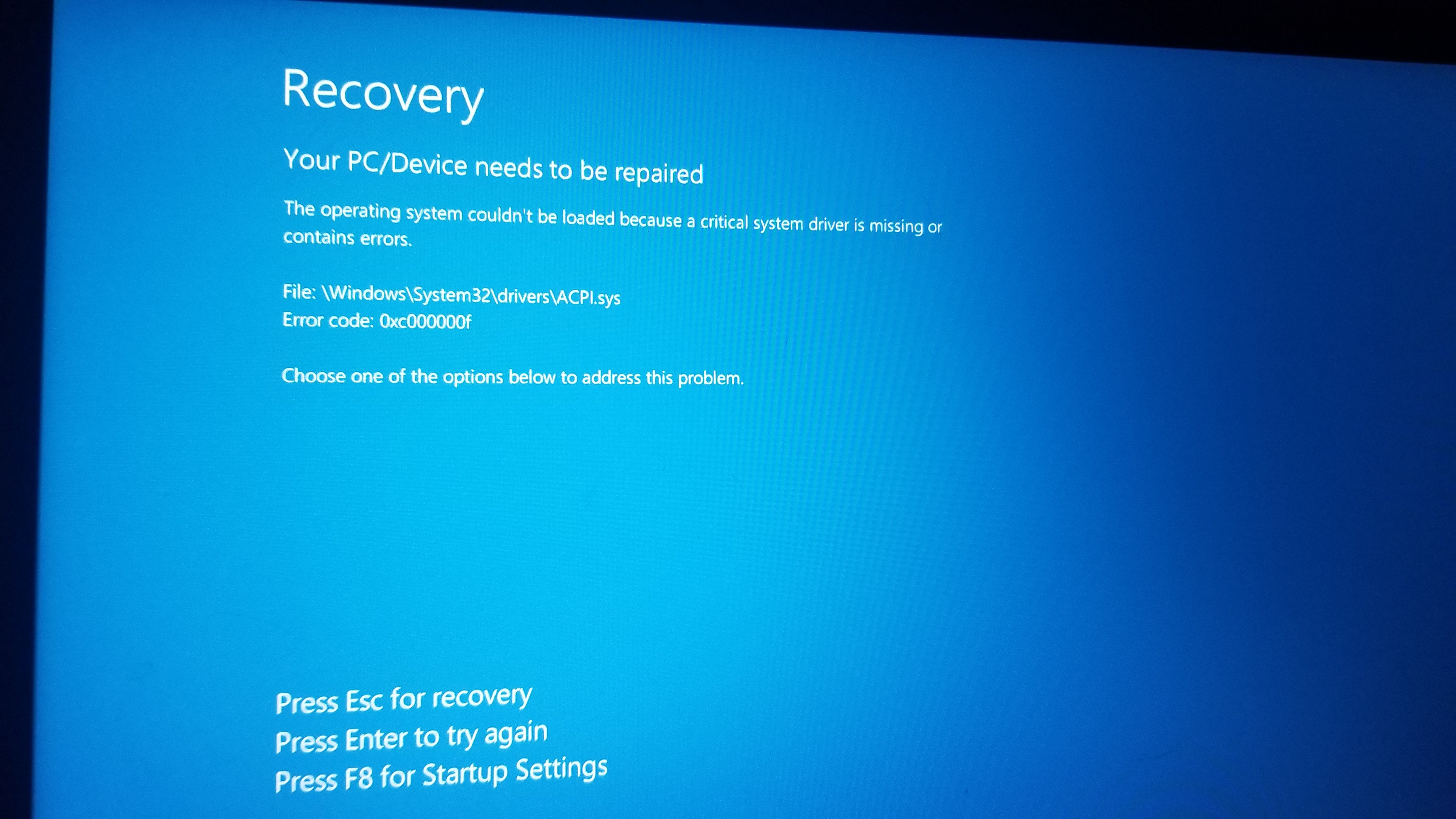 Windows 10 Boot, Repair, Reset Fail After ACPI.sys File Error ...