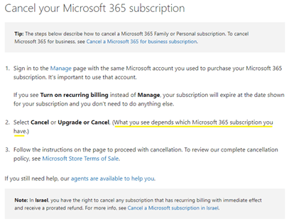 microsoft 365 family subscription refund