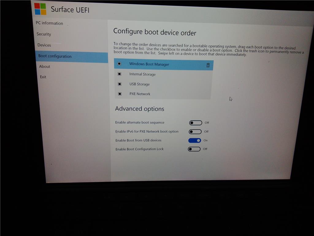 cant boot from usb surface pro