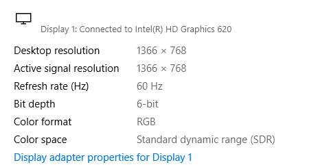 Color Bit Depth Is At 6 Bit On Display Properties Of Windows 10 Pro Microsoft Community