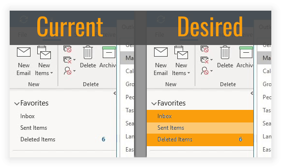 Outlook 365: Show favorites and folders with color highlighting 