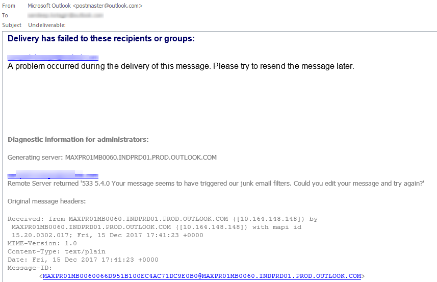 Delivery Has Failed To These Recipients Or Groups Microsoft Community
