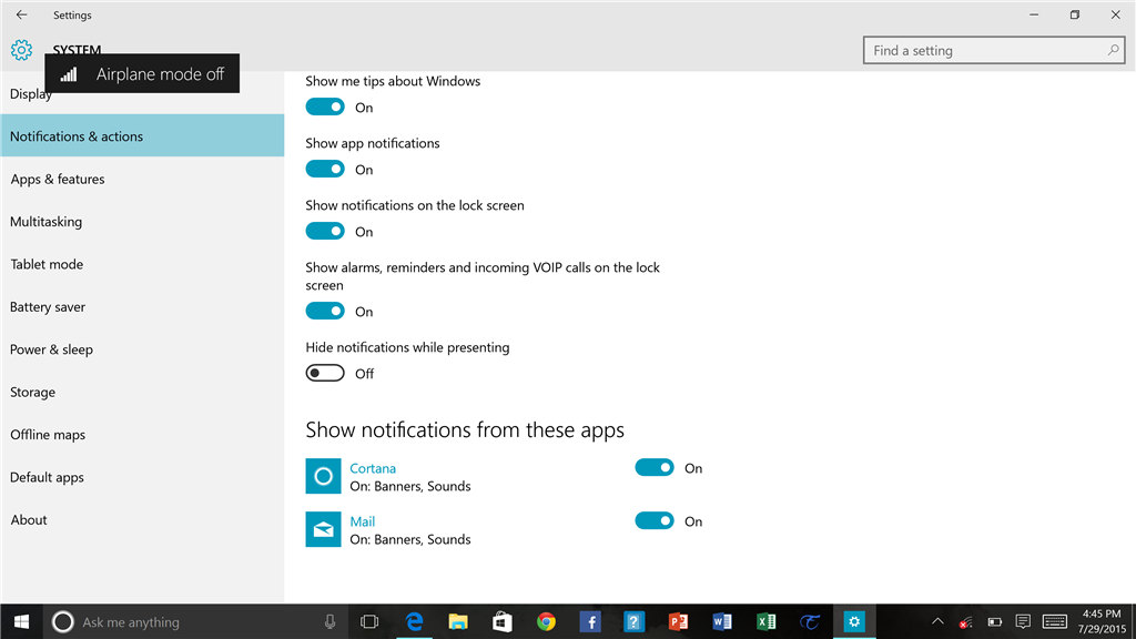 Windows 10 notification banners not showing