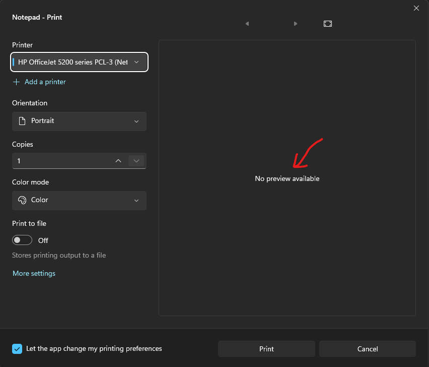 when-printing-in-notepad-the-print-dialog-displays-no-preview-microsoft-community