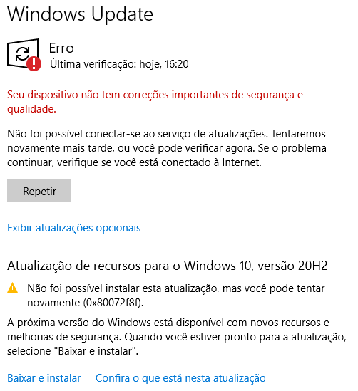 Está dando erro para baixar a atualização - Microsoft Community