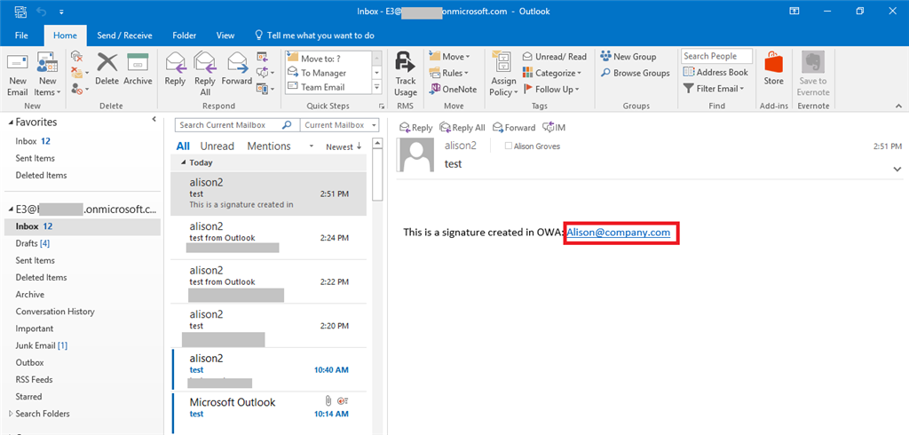 Office 365 webmail: email address disable blue hyperlink in signature ...