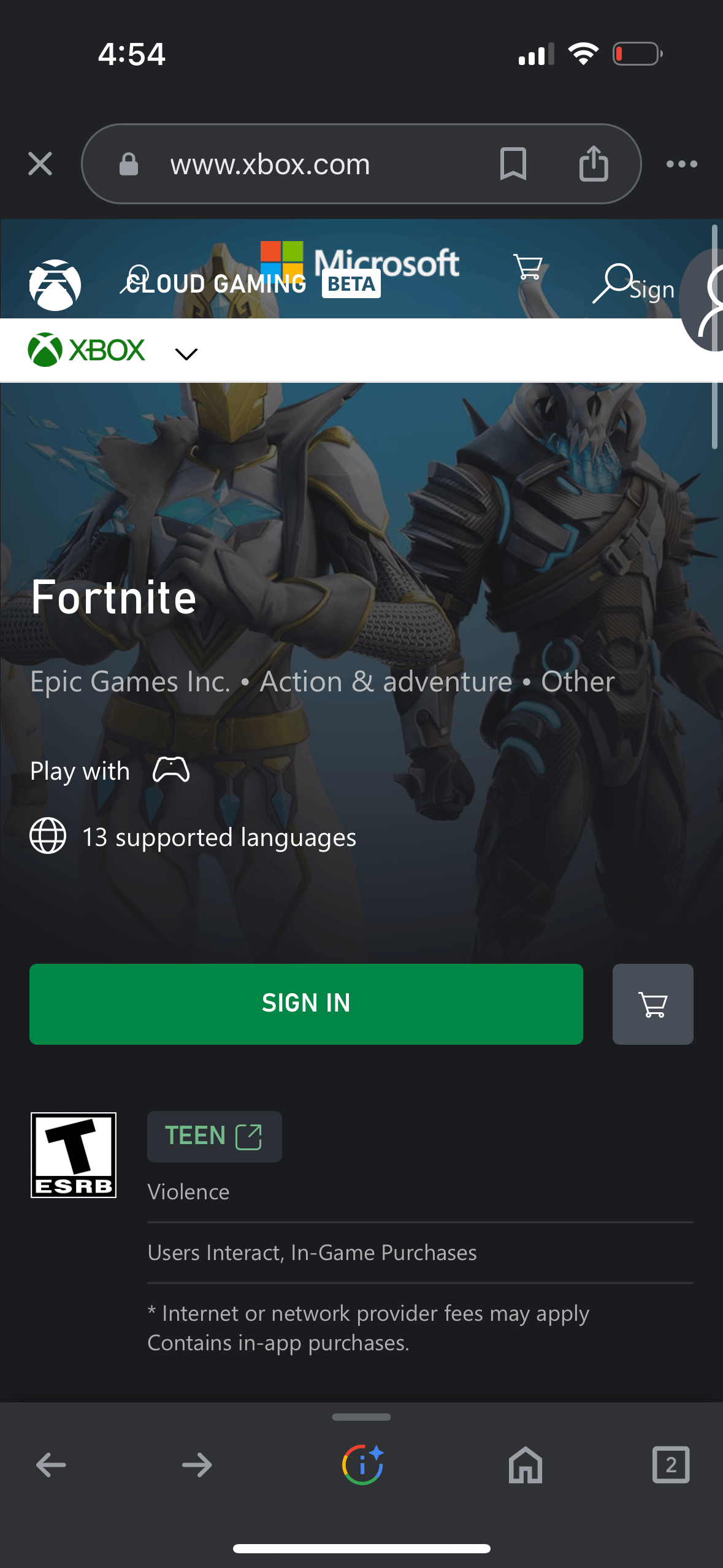 Epic Games doesn't want Fortnite on Xbox Cloud Gaming