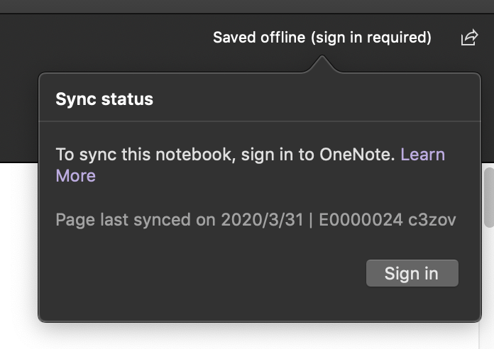 Onenote sync error 0xe00001ae