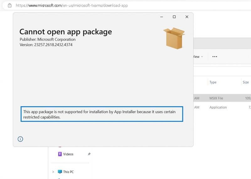 Unable to download app package with specific user - Microsoft Community Hub