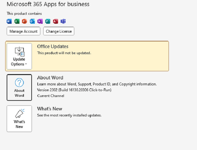 Microsoft Word or Excel (version 2111 Build 16.0.14701.20240) can 