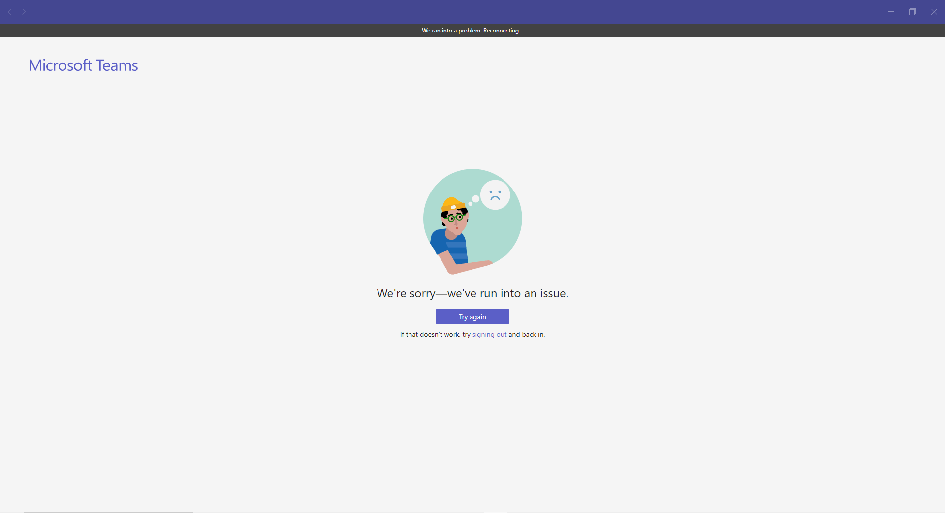 Microsoft teams yellow triangle status with no error message