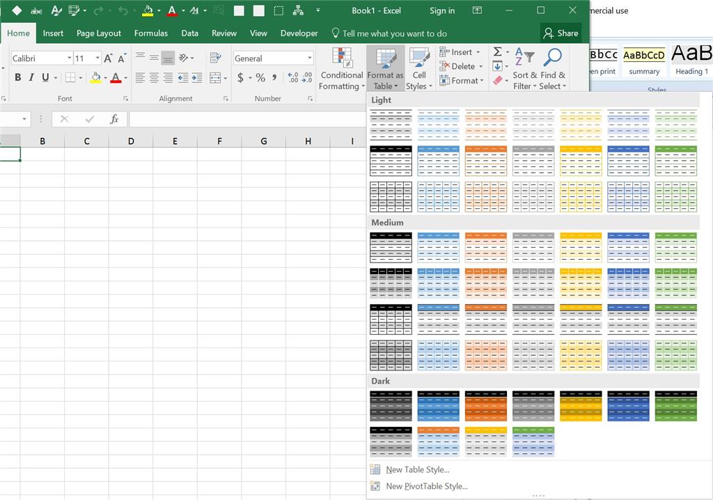 Excel Format as Table Different Colors - Microsoft Community