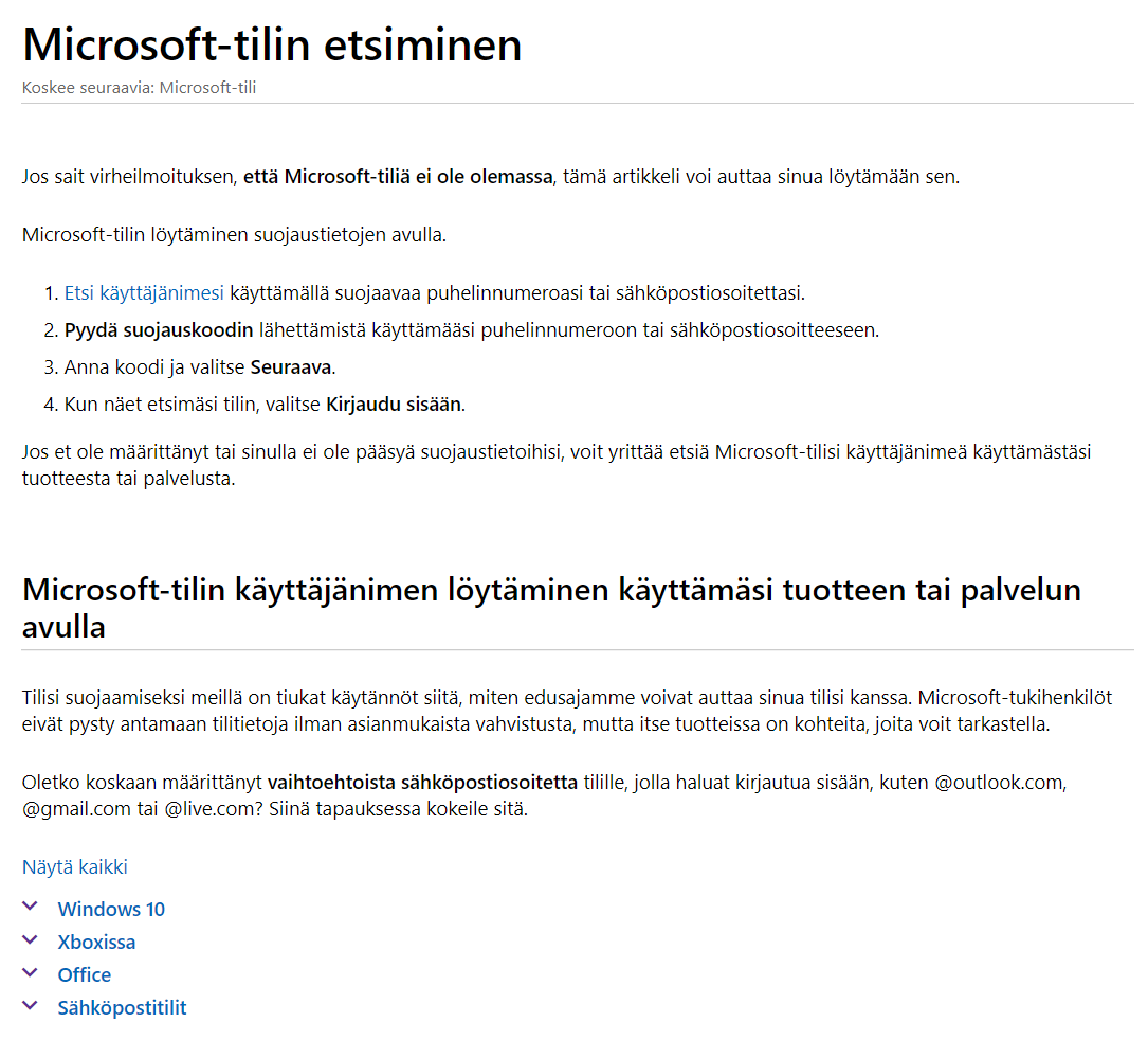Mistä löytyy Microsoft-tili kun se on kaapattu ja tilin nimi - Microsoft  Community