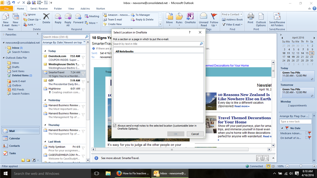 Onenote in Outlook 2010 does show any notebooks. - Microsoft Community