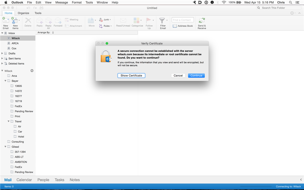 Mac 2016 Outlook V15.9 Certificate Problem - Microsoft Community