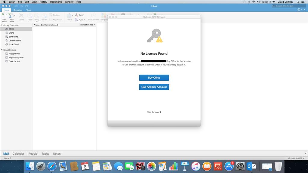 Office 2016 for mac no license foundation