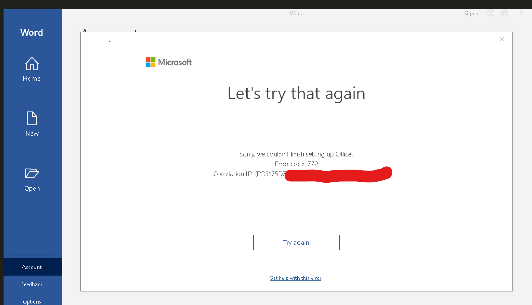 Error Code: 772 / Office Activation - Microsoft Community