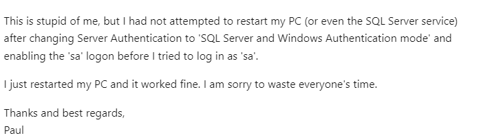 Erro 233 SQL Server versão 2022-Basico - Microsoft Community