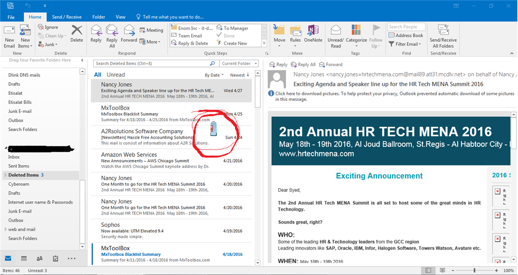 Outlook 2016 Junk Mail or empty delete item folder