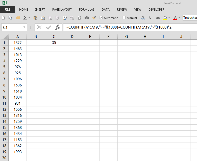 Countif Less Than 1000 But Counts Double If Greater Than 1000 Microsoft Community