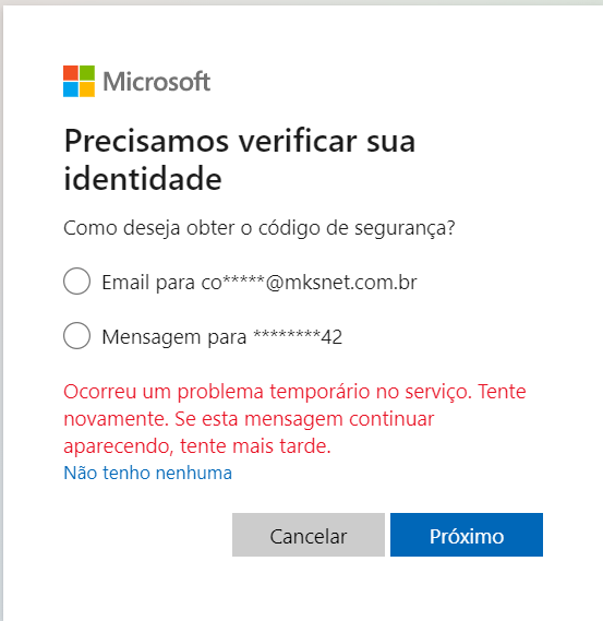 Ocorreu um problema temporário no serviço. Tente novamente. Se esta -  Microsoft Community