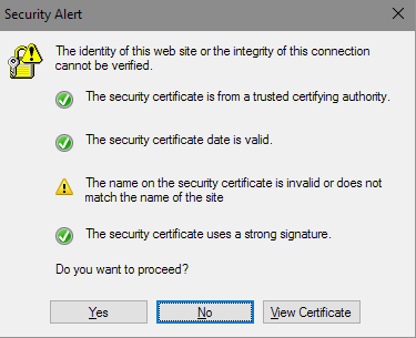 The name on the security certificate is invalid or does not match