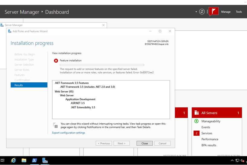 Error Code 0x80072ee2 While Runing Install-WindowsFeature Web-Asp-Net ...