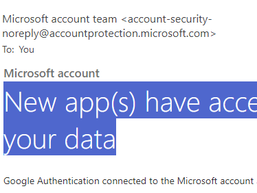 New App(s) Have Access To Your Microsoft Account Email Scam