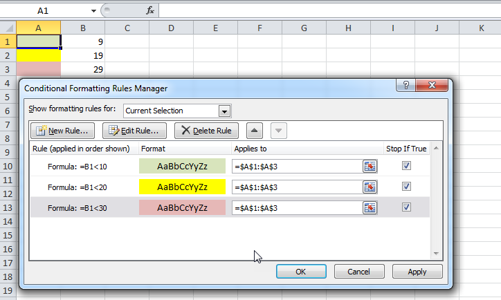 Rule to change the color of the cell with values from two cells ...