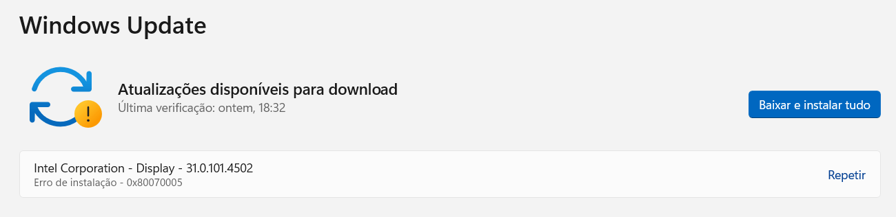Está dando erro para baixar a atualização - Microsoft Community