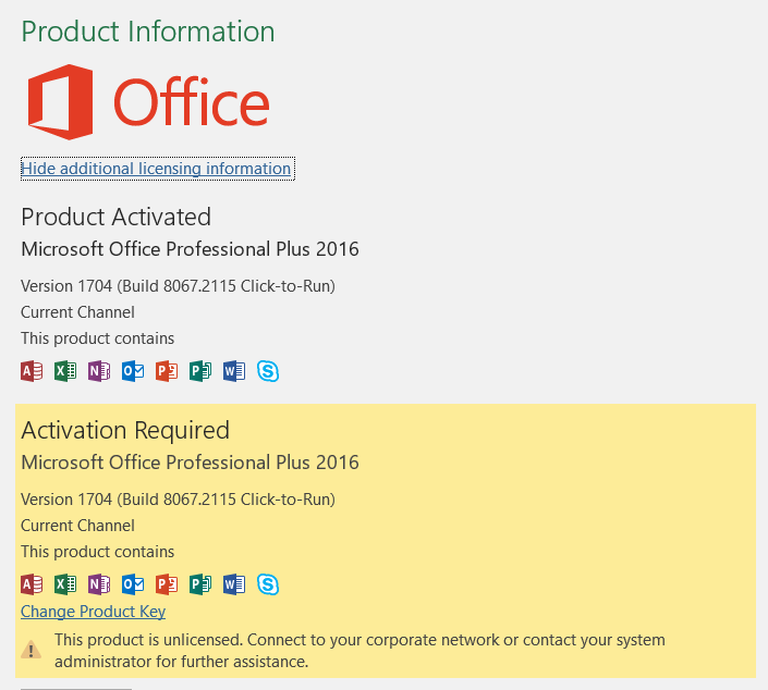 change activation key microsoft office 2016