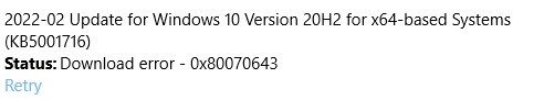 KB5001716 Windows 10 Update Download Error - Microsoft Community