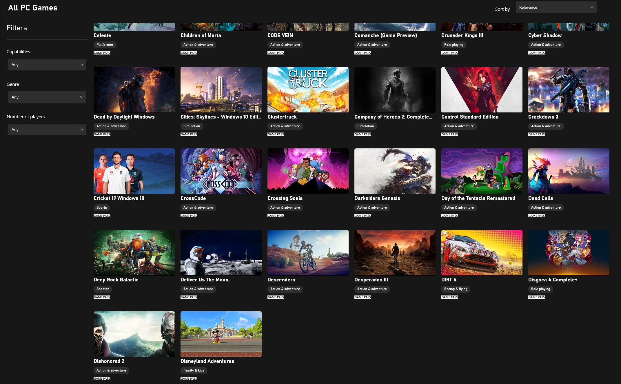 All games list. Xbox game Pass. All games. Xbox games Showcase. PC game Pass.