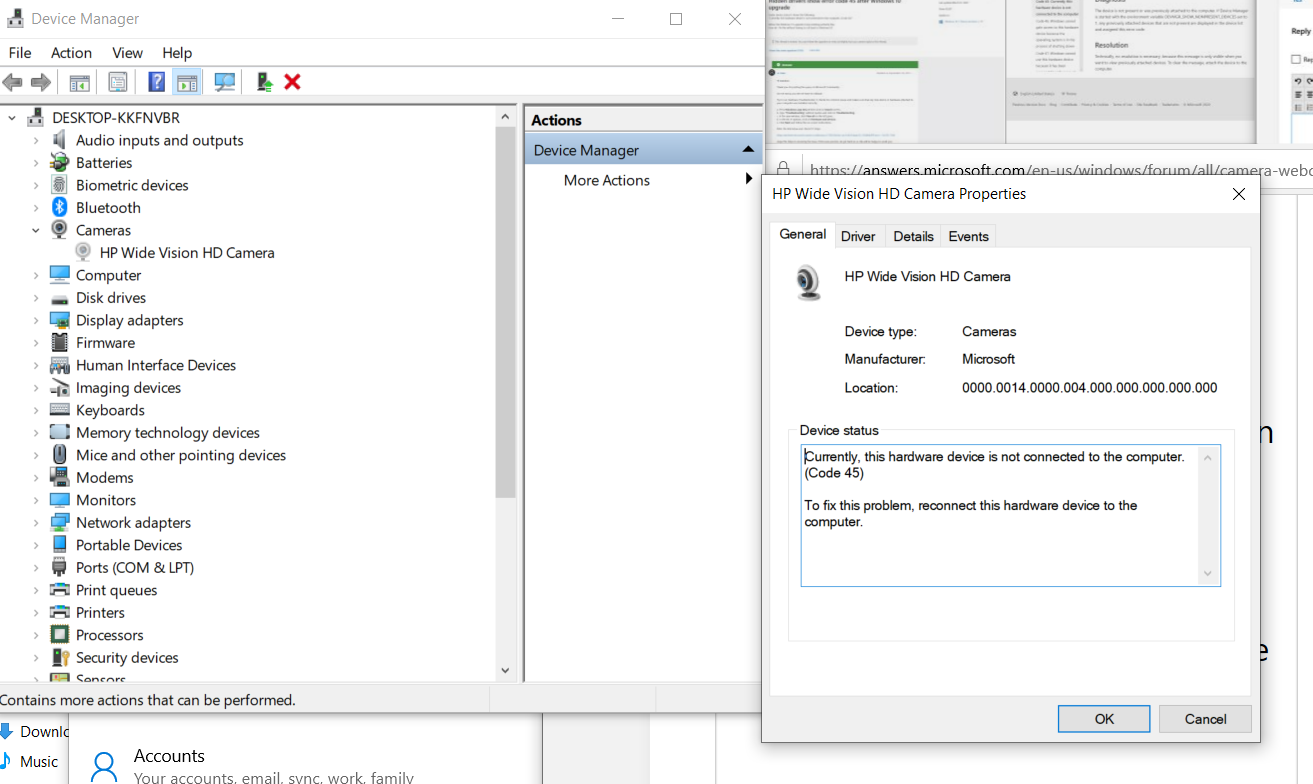 Windows 10 HP ENVY Wide Vision HD Camera Disconnected Device Not