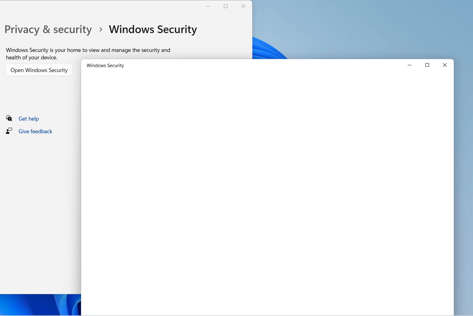 Windows Security/Defender blank (not even security at a glance 