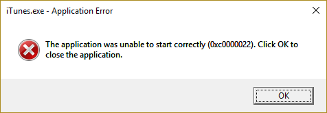 itunes.exe application error (0xc0000022) - Microsoft Community