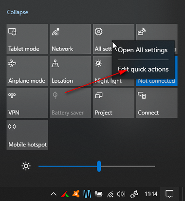 How to remove Screen snip quick action from Notifications and action ...